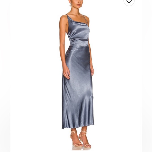 Shona Joy La Lune Asymmetrical Bias Cowl Midi Dress in Blue Smoke - size 4 - Picture 3 of 5